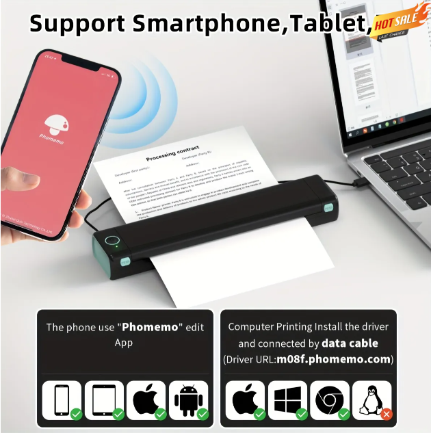 🔥Last Day Clearance BUY 1 GET 1 FREE🔥Portable Printer Wireless, Compatible With Phone & Laptop